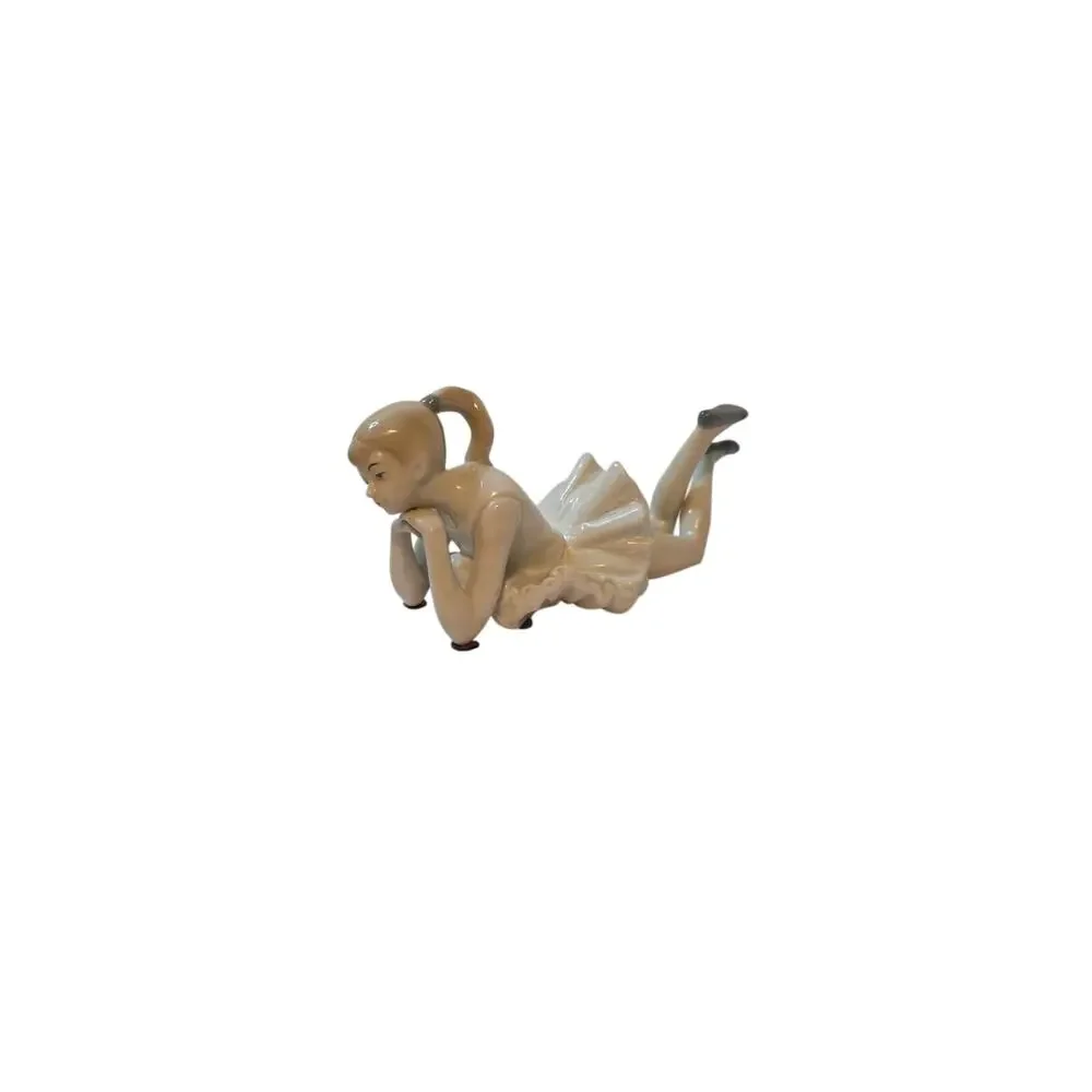 Porcelain Figurine Ballerina Blue Slippers Pony Tail On Belly